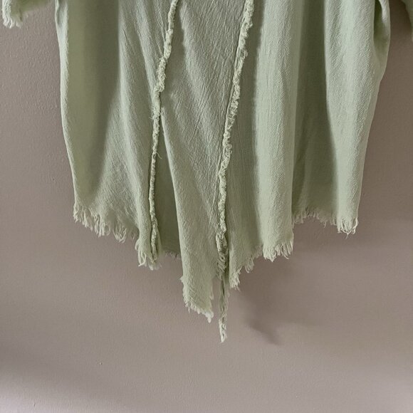 Oh My Gauze Top Womens 2 LXL Green Lagenlook Asymmetrical Art To Wear Distressed - Picture 6 of 10